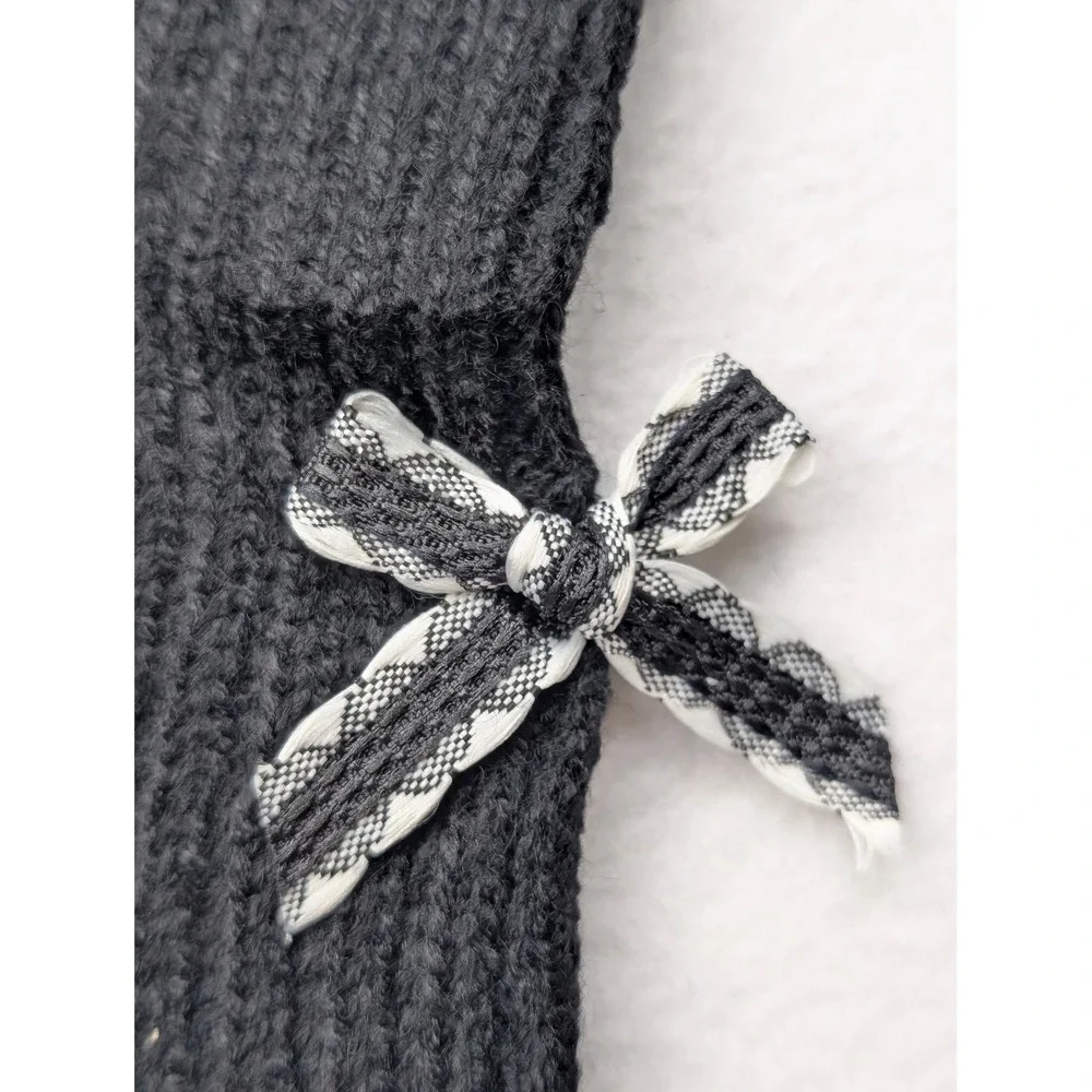 Black Ribbed Knit Leg Warmers with Gingham Bows Coquette Balletcore Halloween